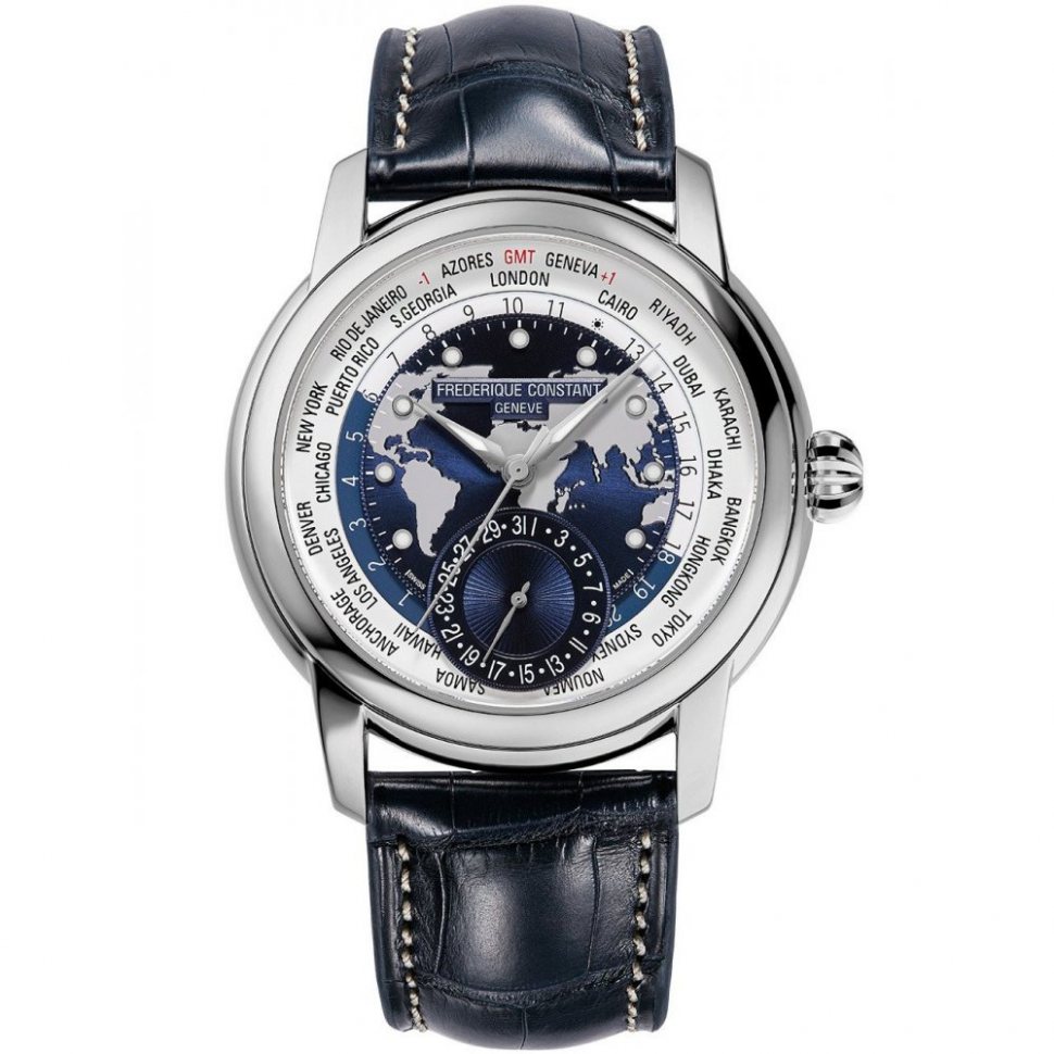Frederique Constant FC-718NWWM4H6 Mens Watch Classic Worldtimer Automatic 42mm 5ATM 