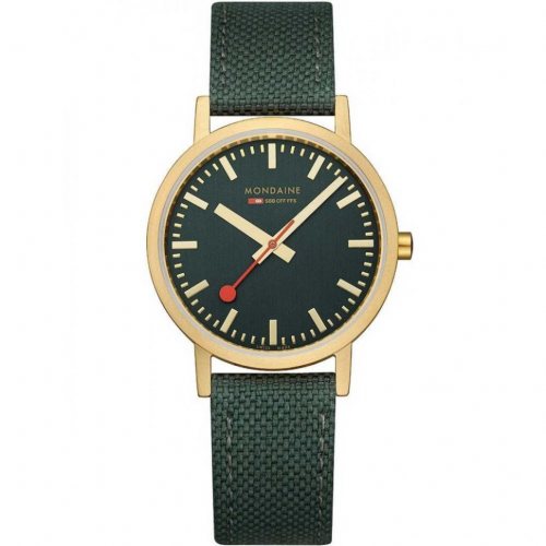 Mondaine A660.30314.60SBS Ladies Watch Classic Green And Gold 36mm 3ATM